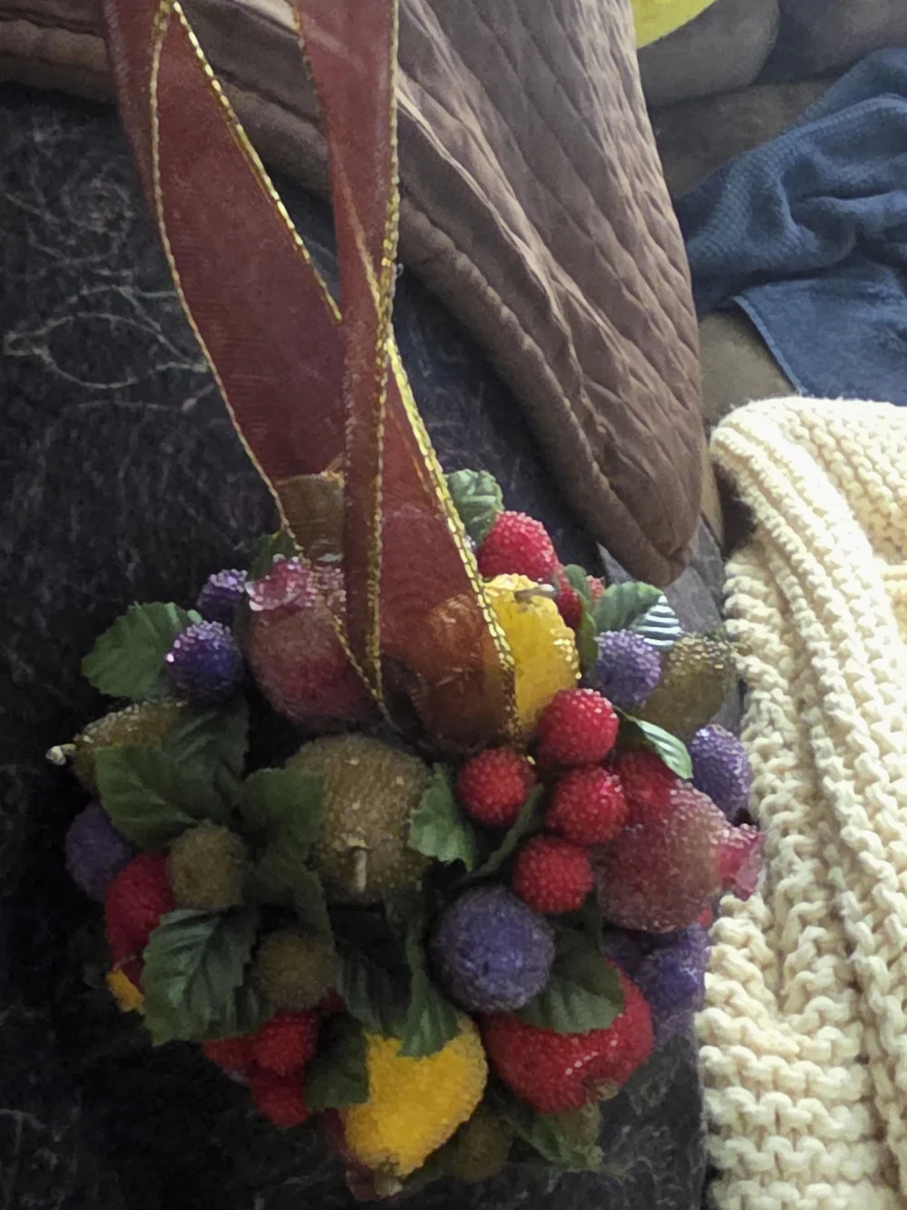Avon Beaded Fruit Cluster in Yellow, Red, Purple, Green